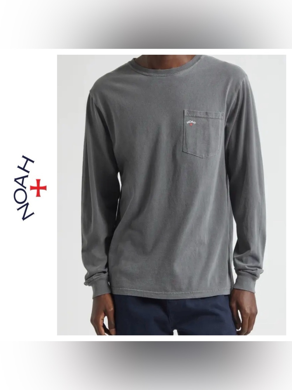 💵Noah NYC Long Sleeve Logo Core Pocket Tee in Gray Size Small **Read**